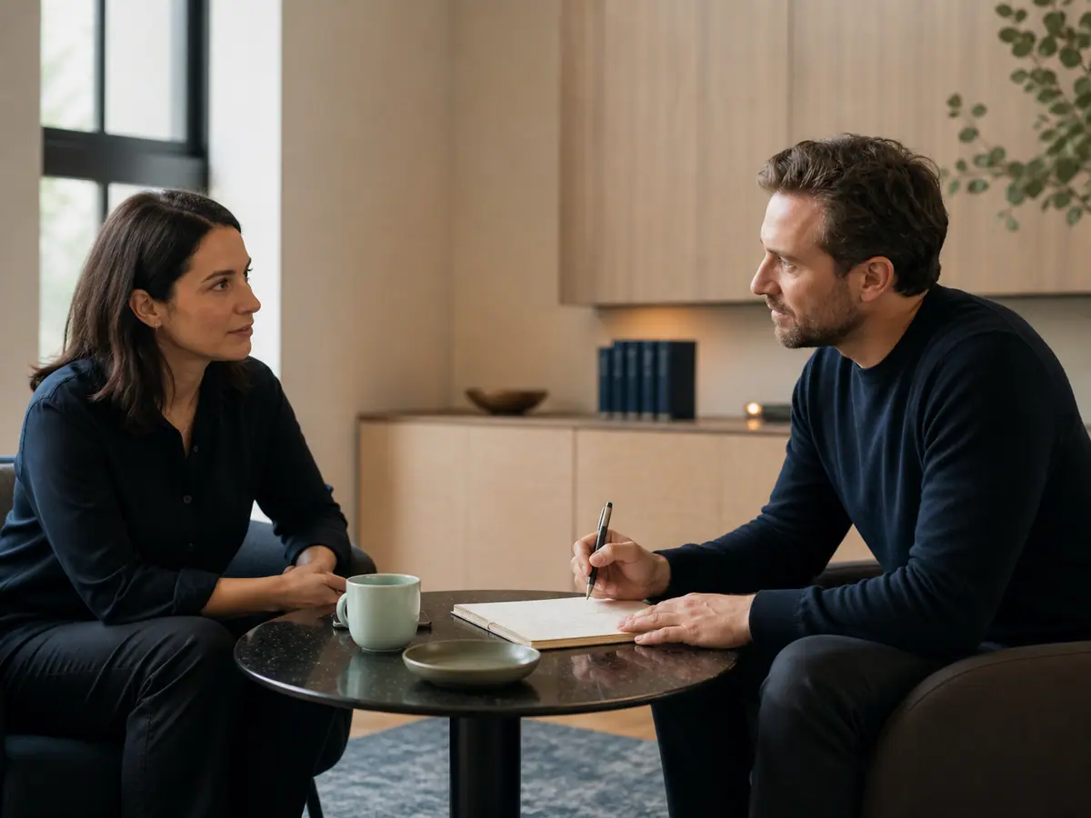 A research consultant listening during an open first conversation