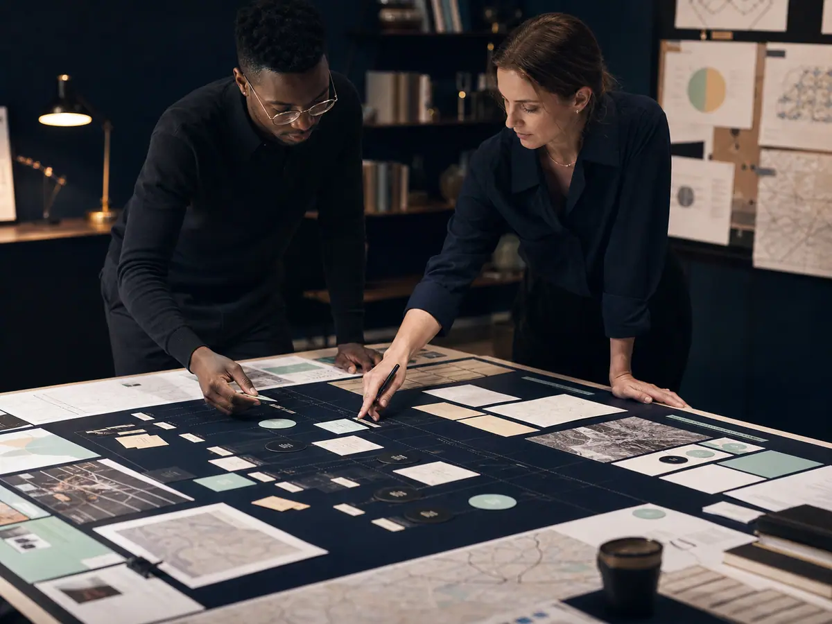 Researchers translating a project brief into a structured research blueprint